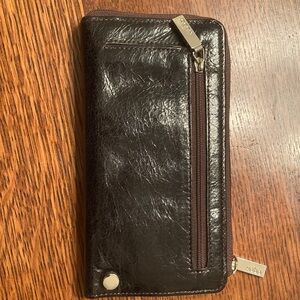 HOBO Dark Brown Leather Wallet with Zipper holds lots of cards. Side zip too.